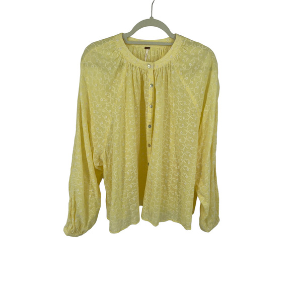 Free People Tops - Free People Womens Down From The Clouds Button Down Blouse Yellow SZ M